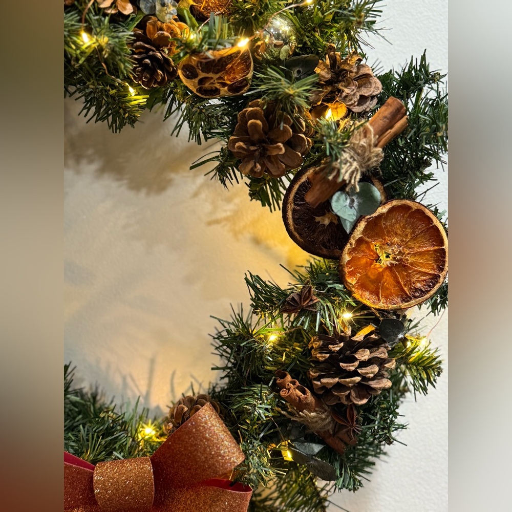 Rustic Christmas Wreath with Lights 15” includes door hook. - Picture 10 of 14
